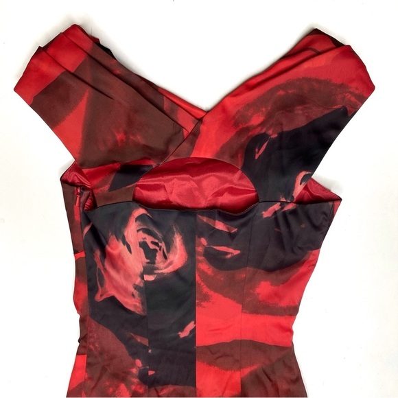 Karen Millen Asymmetrical Neckline Cocktail Dress Red Black 4 - Picture 8 of 8